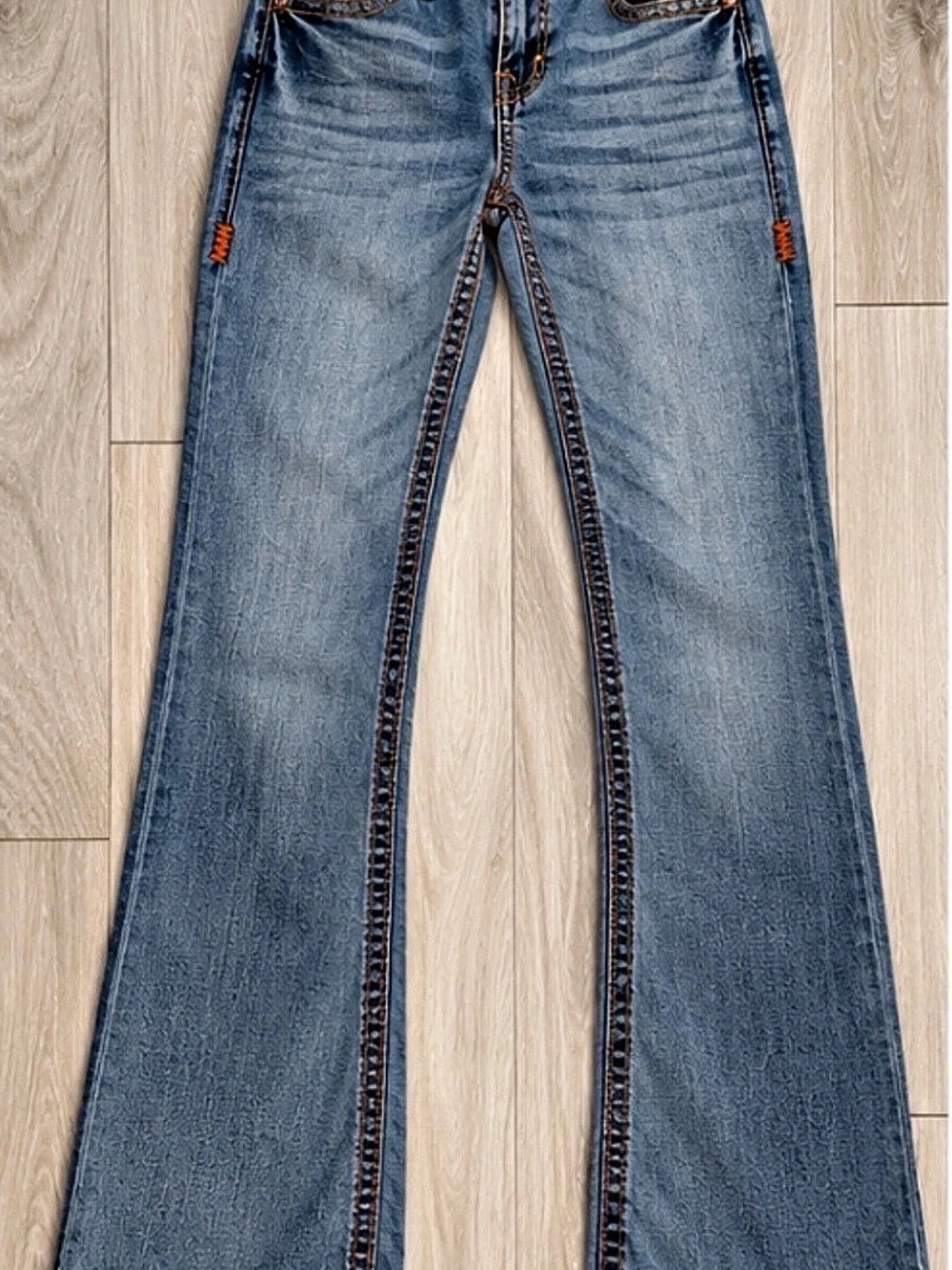 True Religion Becca Bootcut Jeans Size 28 Pink and Orange Stitching